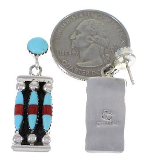 Coral Jewelry Turquoise Silver Post Dangle Earrings PX32870